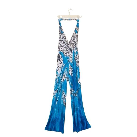 I.N.C. International Concepts Animal Print Halter Jumpsuit Blue Black Small - Picture 4 of 6